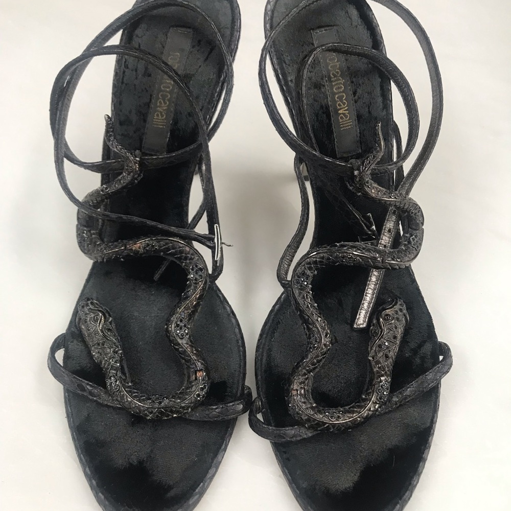 Roberto cavalier swarovski snake black heel
